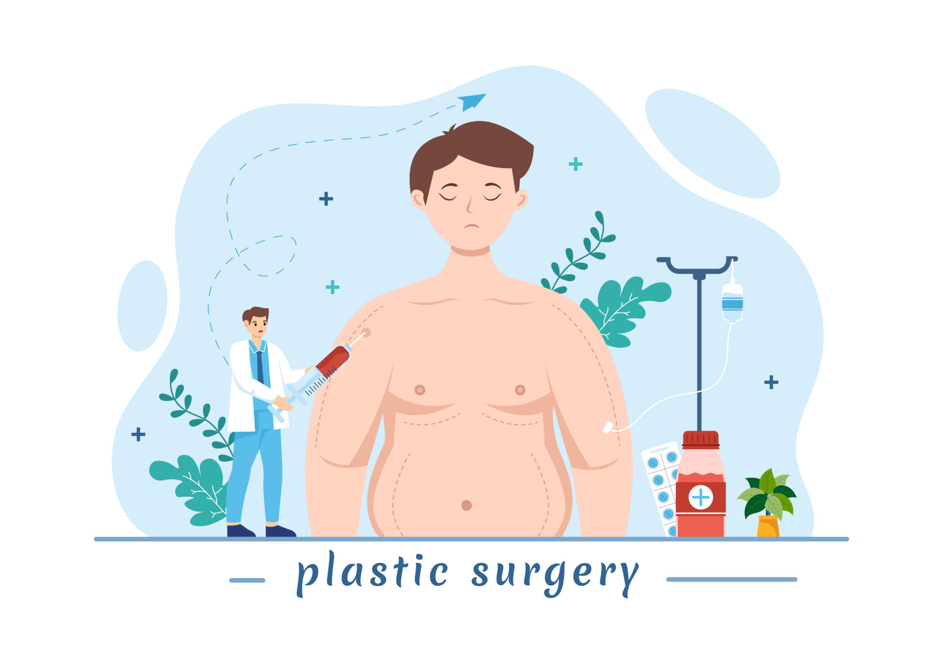 Plastic Surgery Vector Illustration of Medical Surgical Operation on the Body or Face as Expected using Advanced Equipment in Cartoon Background